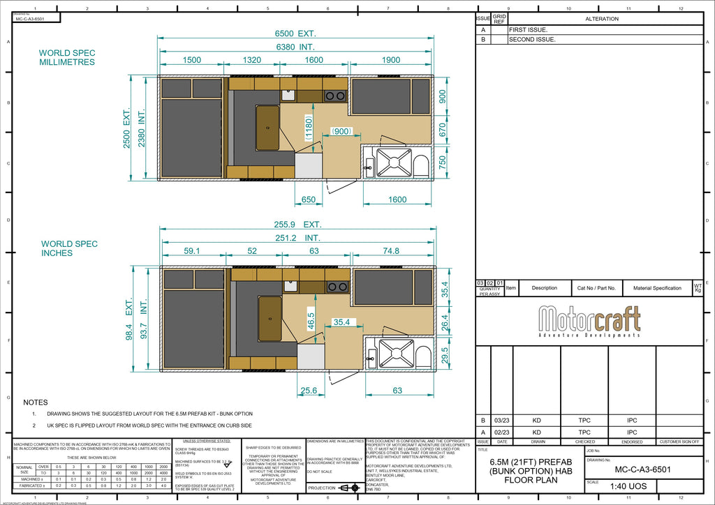 Prefab Kit 6.5m - Bunk Bed Configuration (SKU 3396)