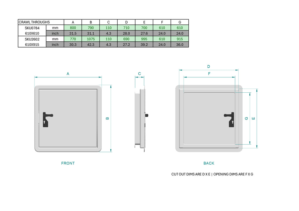 Crawl Through Hatch w/ Window - 610 x 610mm (SKU 3541)