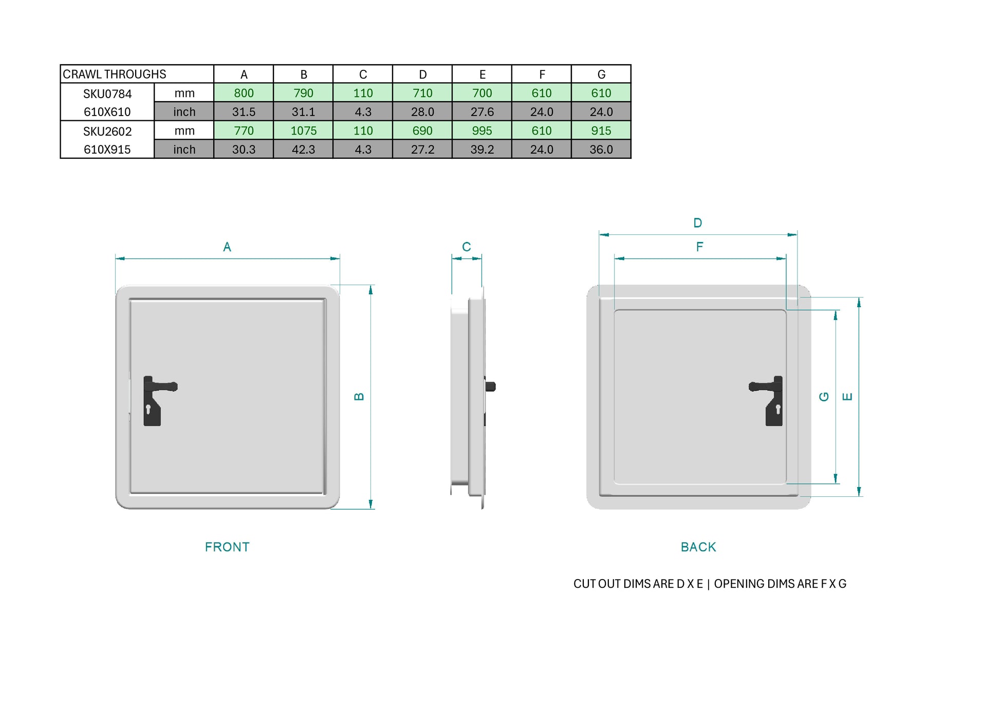 Crawl Through Hatch - 610 x 915mm (SKU 2602)
