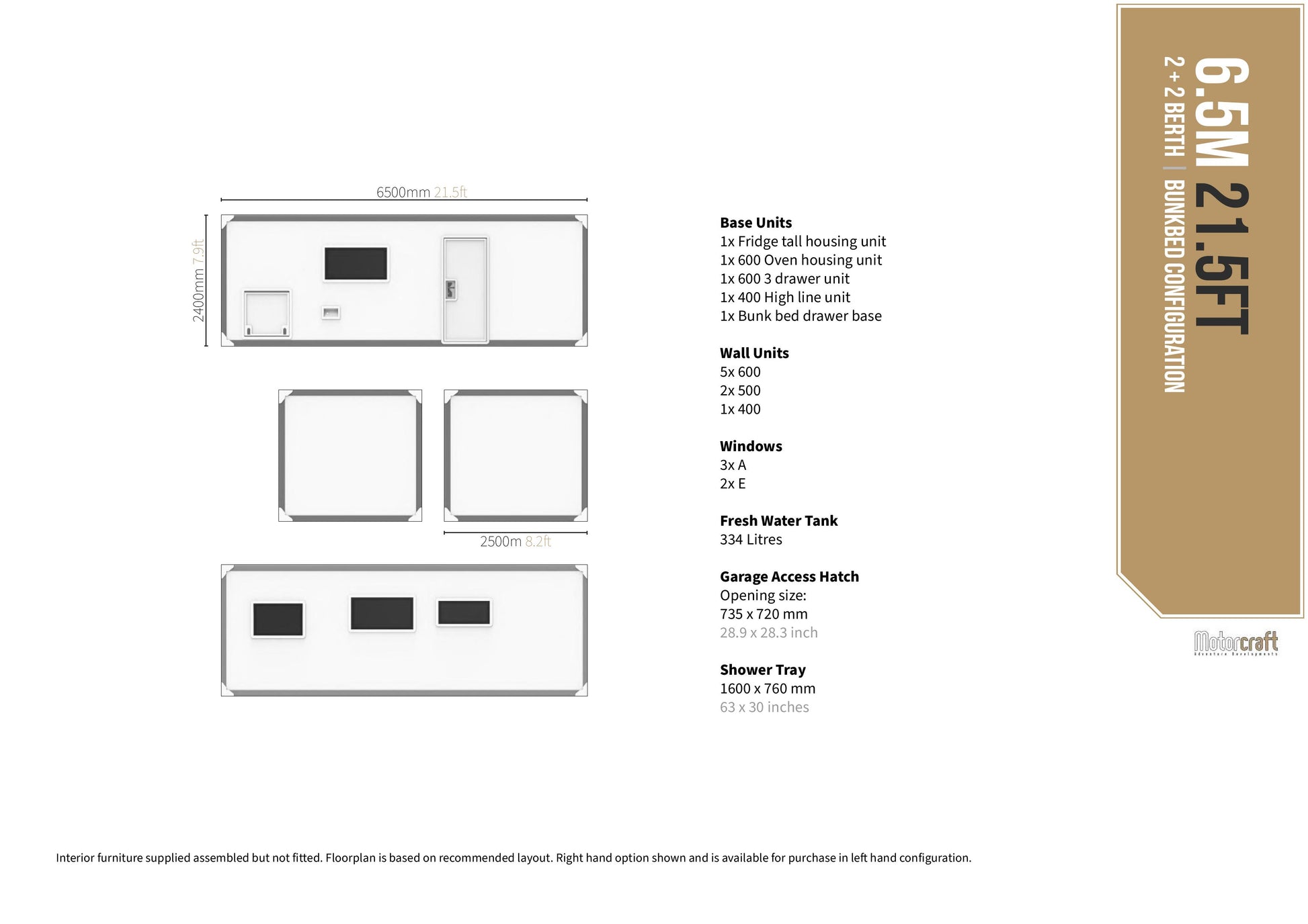 Prefab Kit 6.5m - Bunk Bed Configuration (SKU 3396)