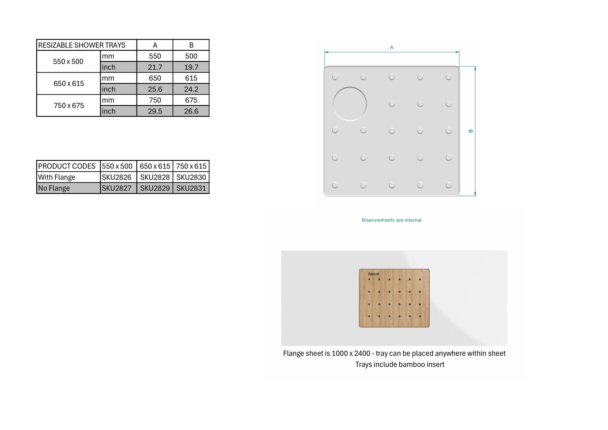 550 x 500mm Shower Tray