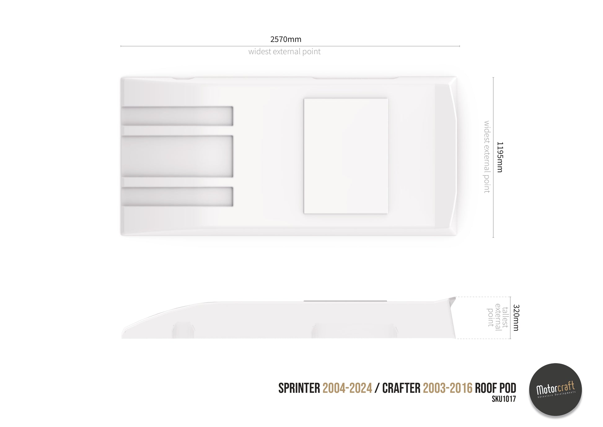Roof Pod for Sprinter 04-'24 & Crafter '03-'16 (SKU 1017)