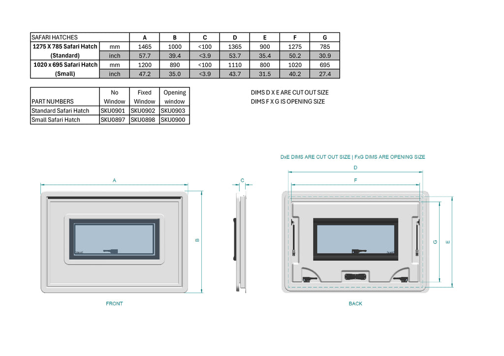 Safari Hatch w/ Opening Window - 1020 x 695mm (SKU 0900)