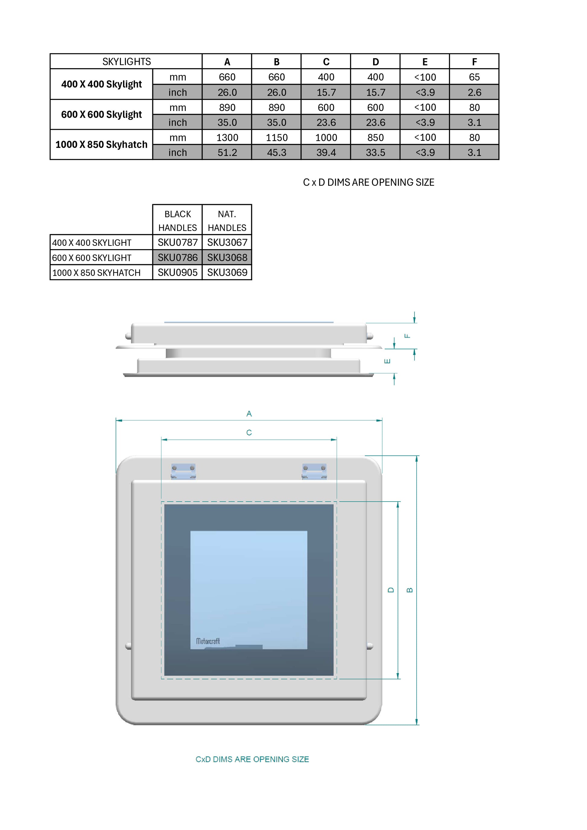 Motorcraft Sky Hatch - 1000 x 850mm (SKU 0905)