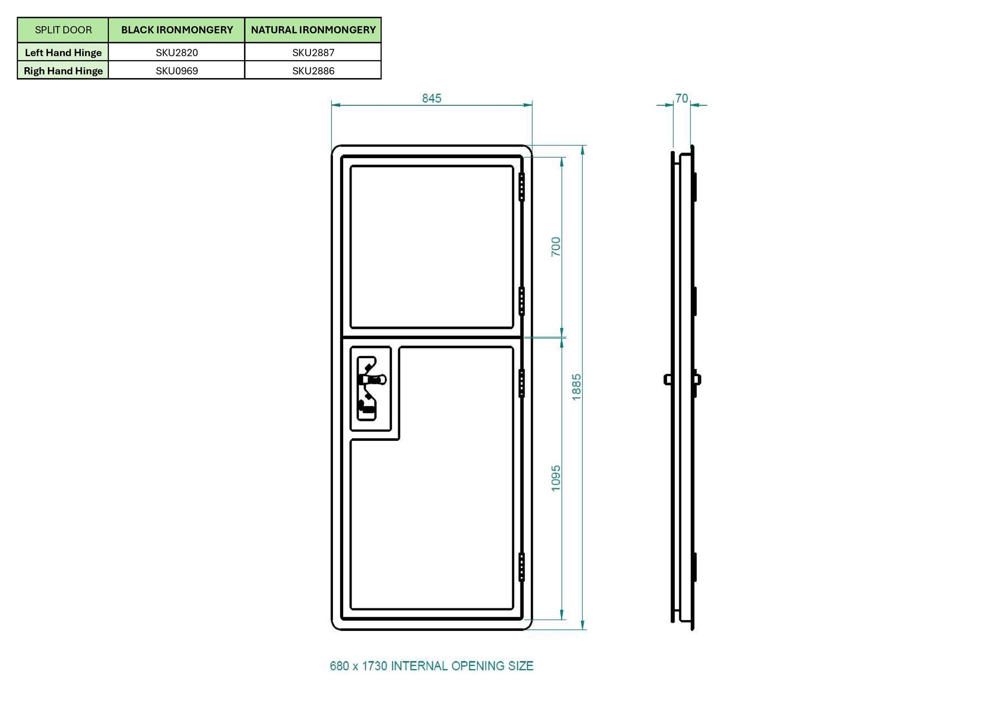 Split Entrance Door - 0.7m (SKU 2820)