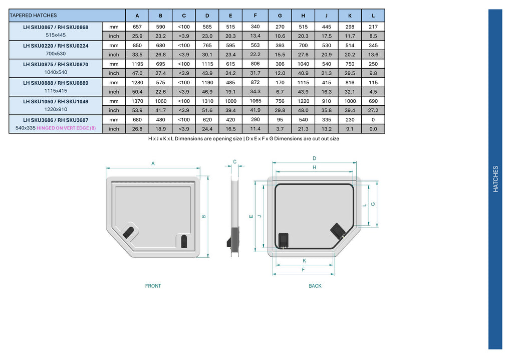 Tapered Access Hatch - 515 x 445mm (SKU 0867)