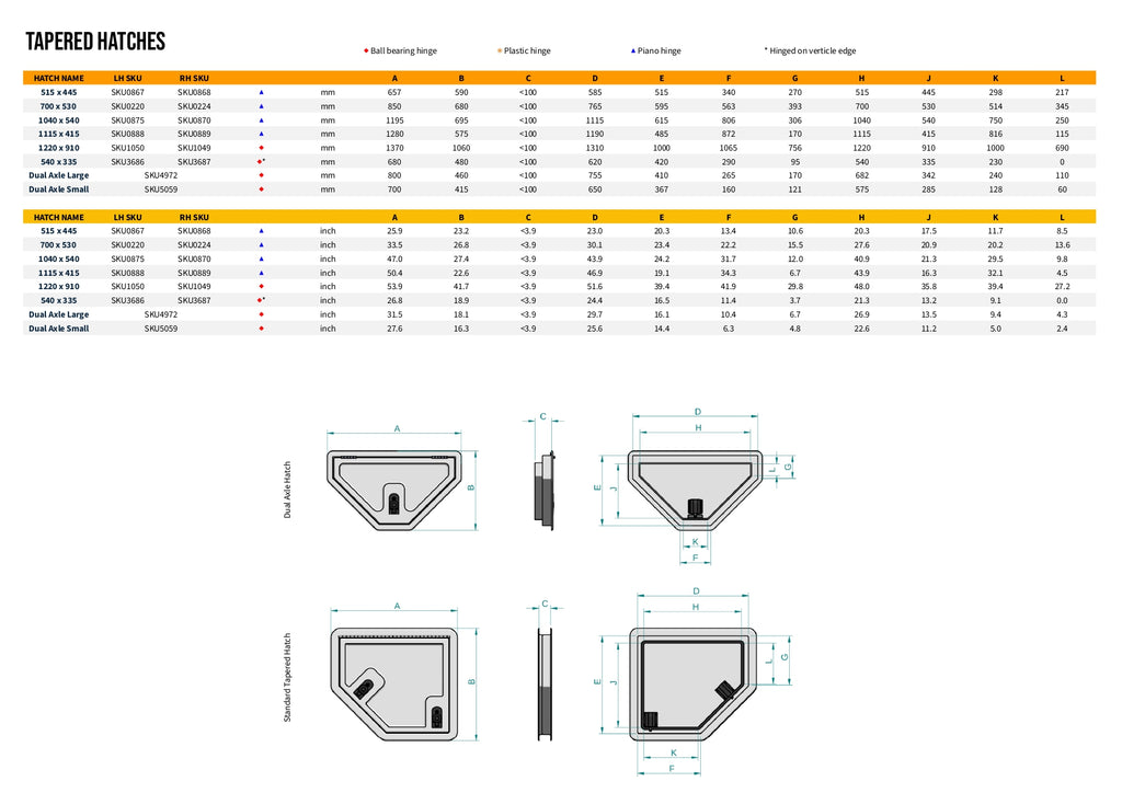 Tapered Access Hatch - 540 x 335mm (SKU 3686)