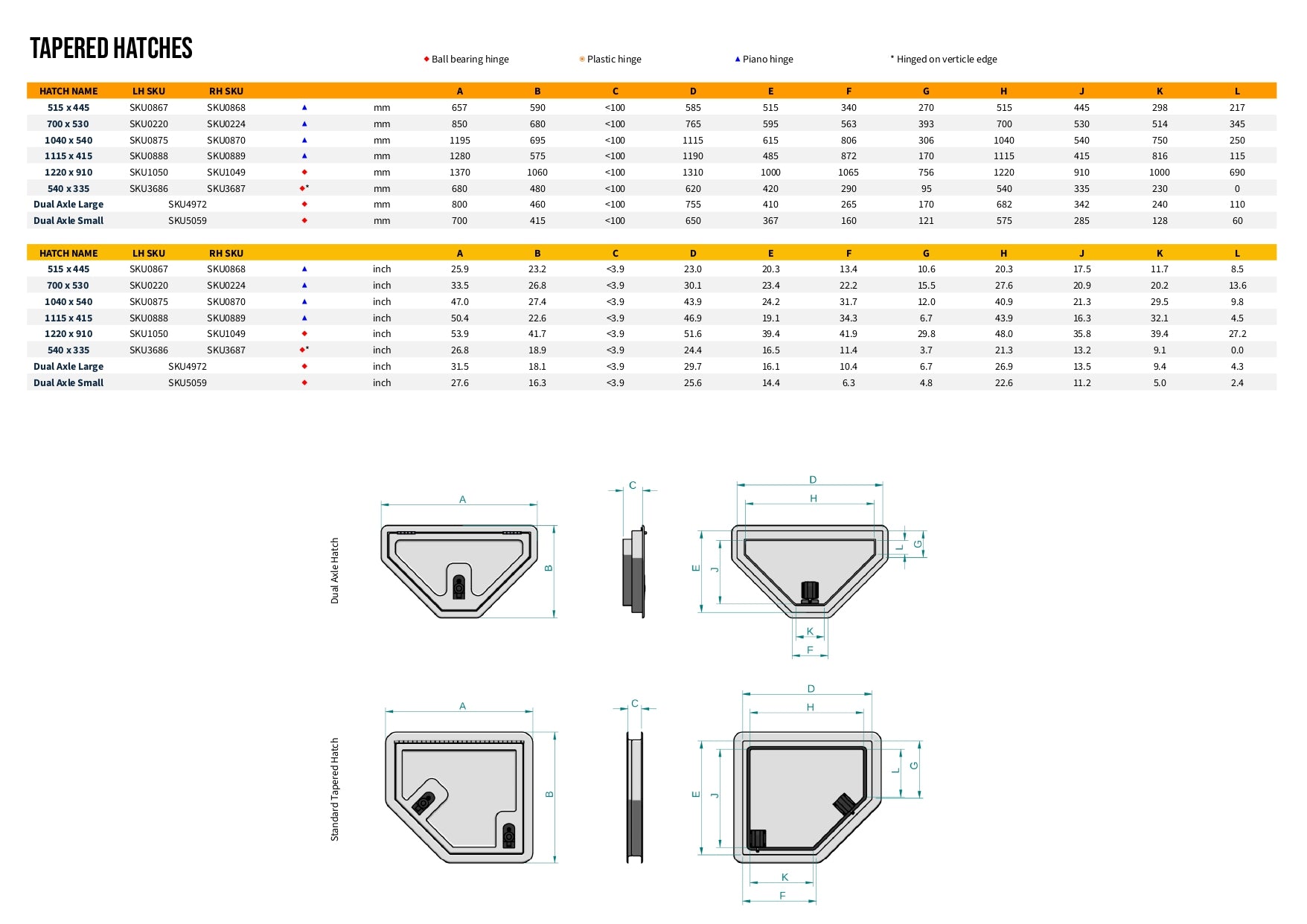 Tapered Access Hatch - 540 x 335mm (SKU 3686)