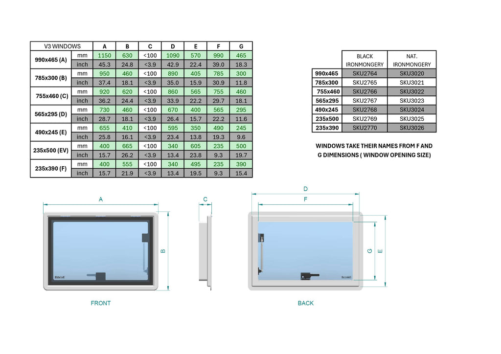 Size F 235 x 390mm Evolution Window (SKU 2770)